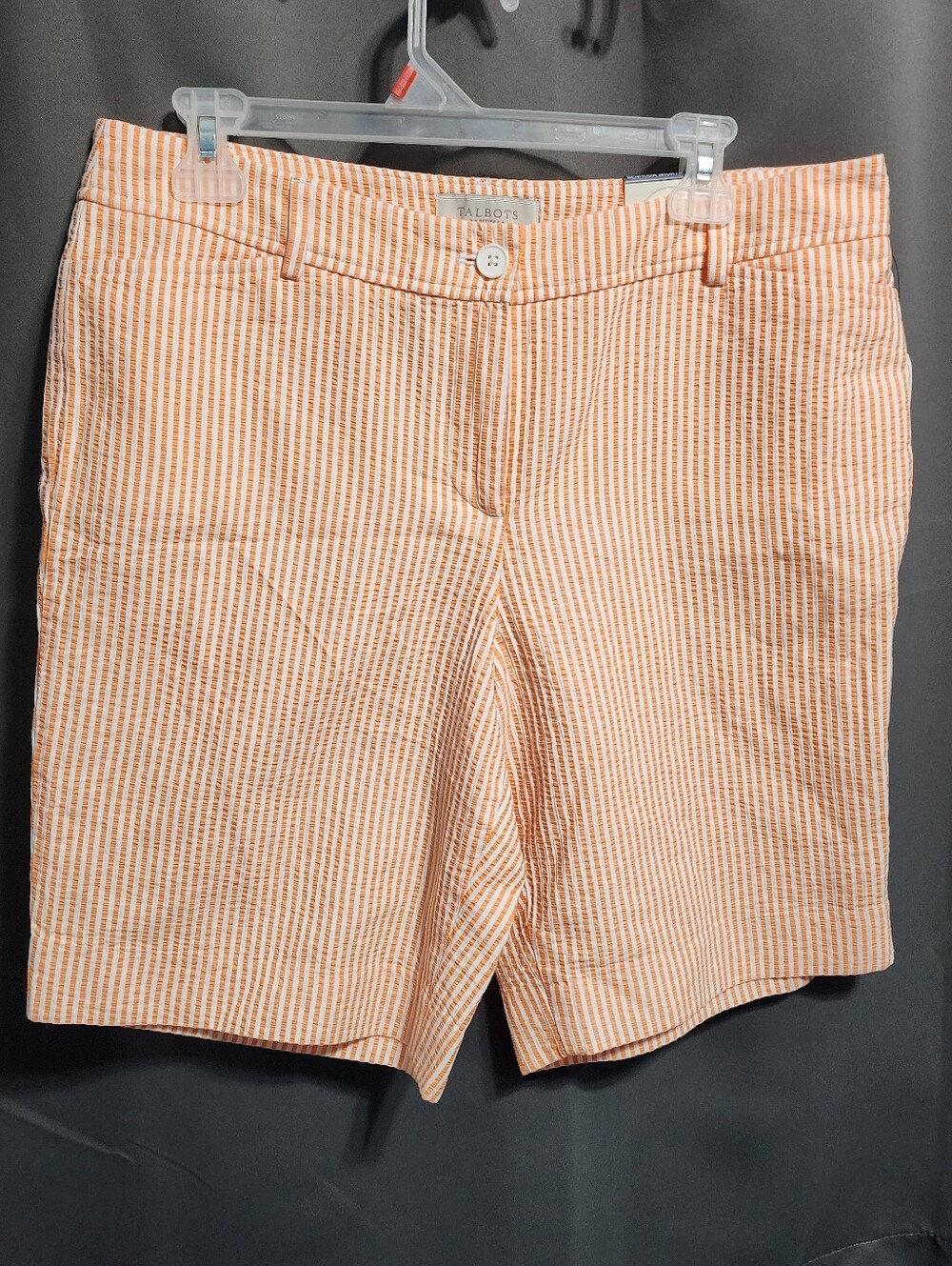 NWT Talbots Seersucker Striped Shorts 12P Orange Preppy Coastal Bermuda